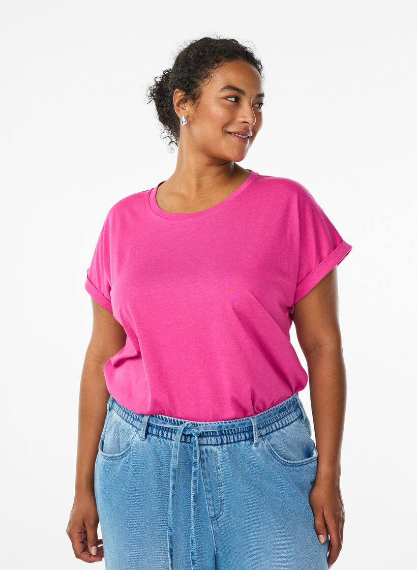 T-shirt met korte mouwen van katoenmix, Roze, Model image number 0