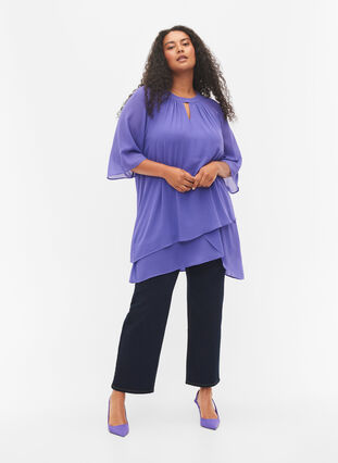 Chiffon blouse met 3/4 mouwen, Purple Corallites, Model image number 2