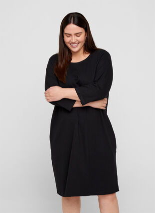 Robe en coton à manches 3/4 et poches, Black, Model image number 0