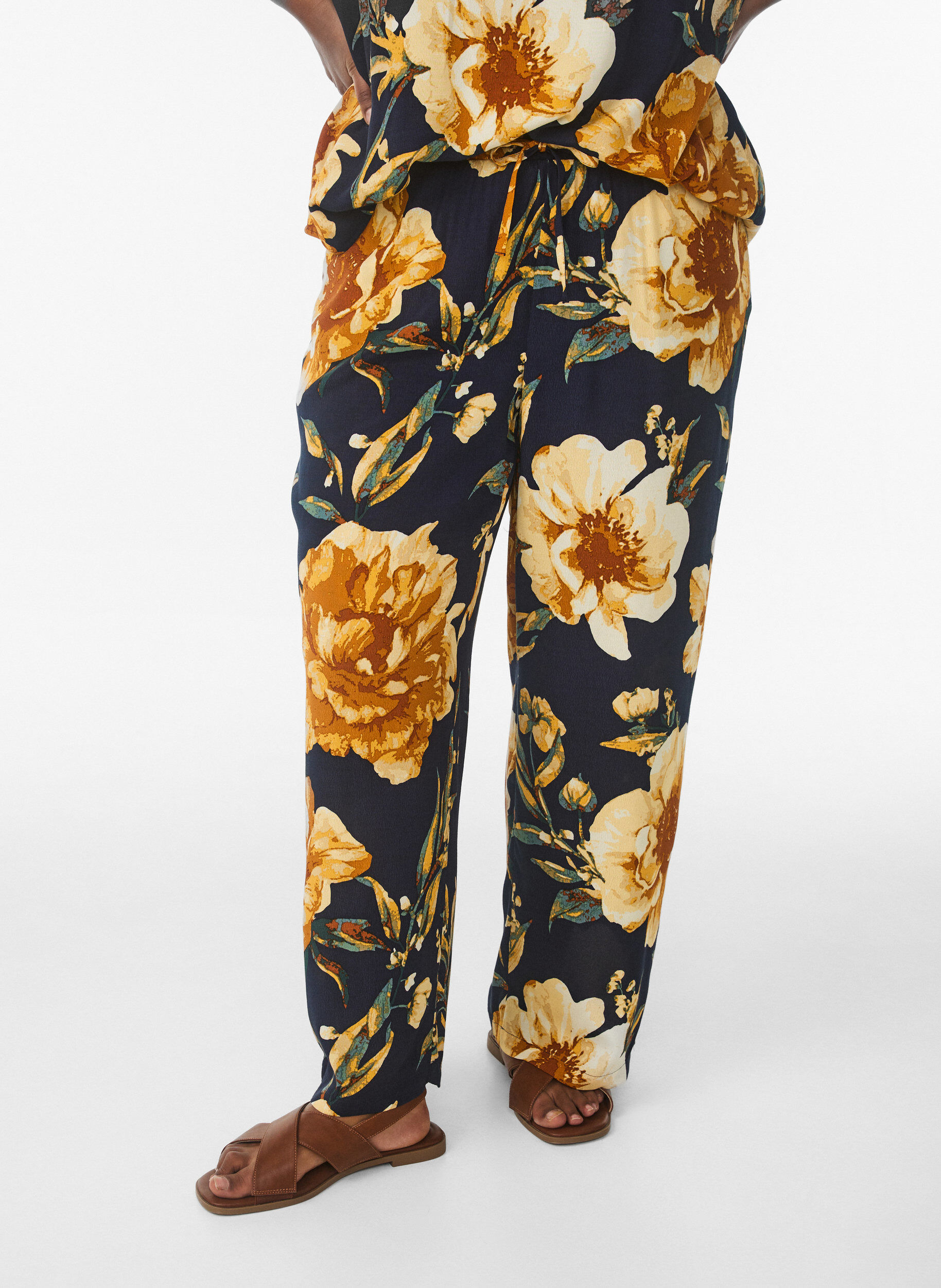 ZizziLosse viscose broek met print, Blauw, Model image number 2