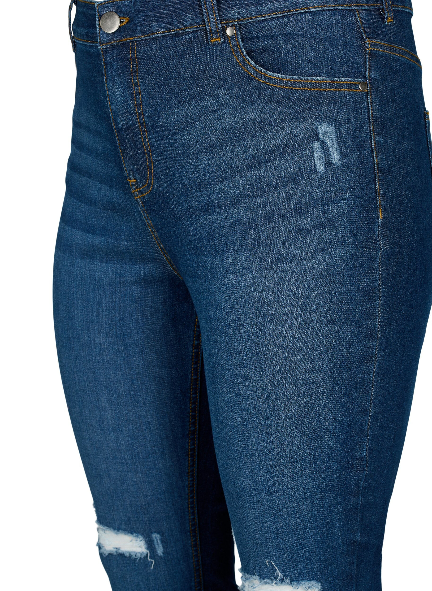 Zizzi Jean Amy super mince avec destruction et taille haute, Dark blue, Packshot image number 2