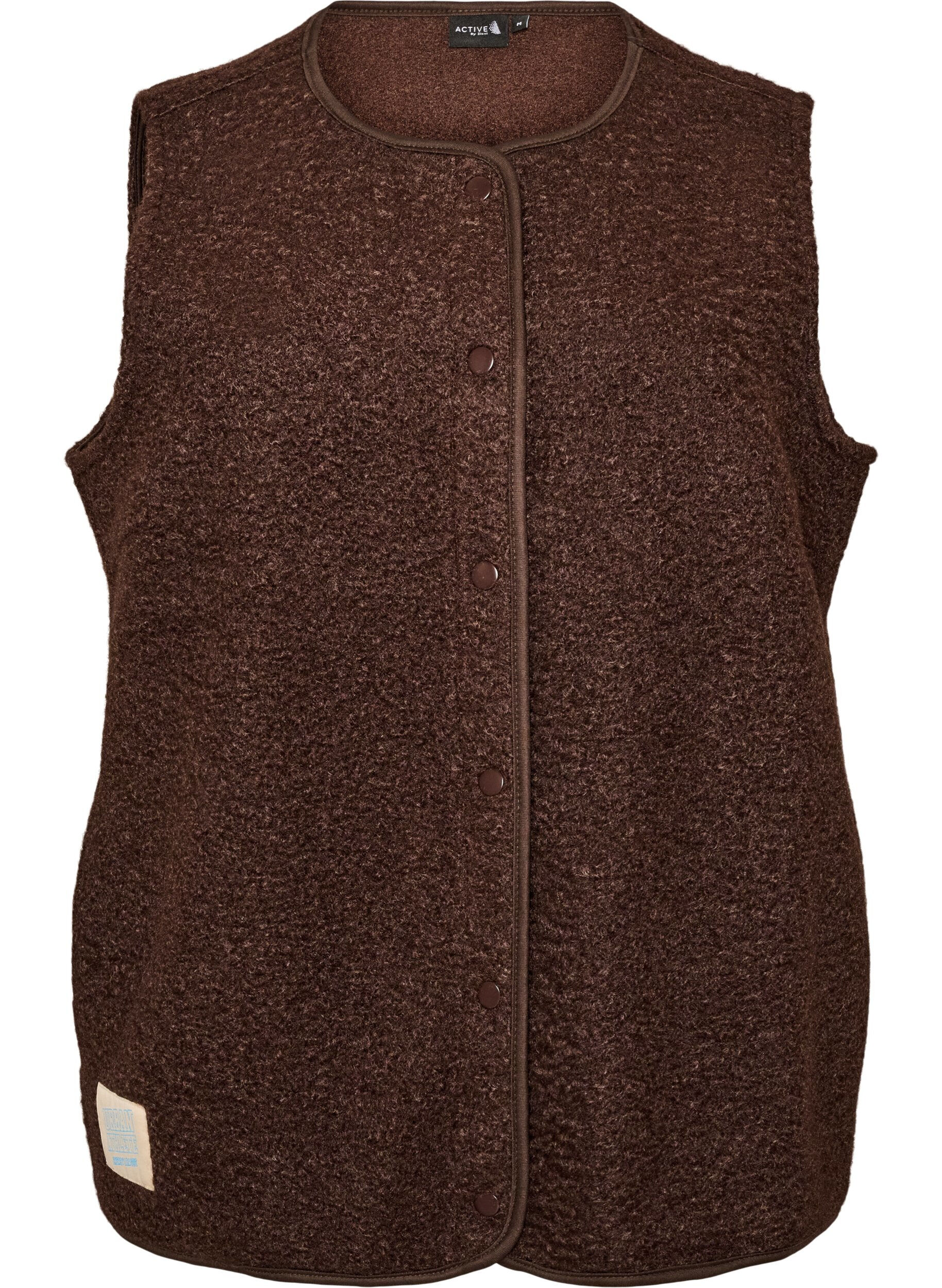 ZizziFleecemouwloos vest met drukknoopjes en zijzakken, Bruin, Packshot image number 0