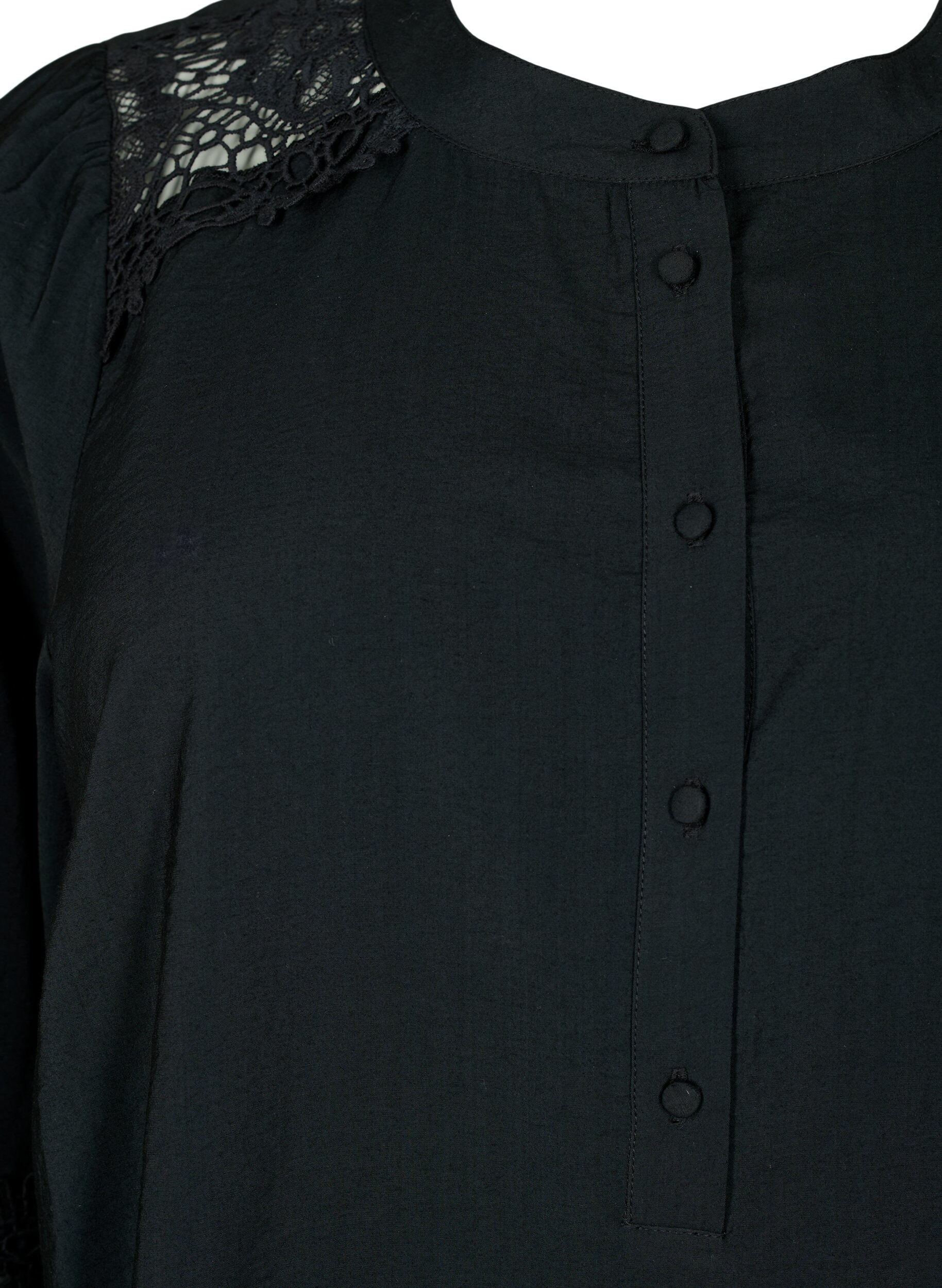 Zizzi Chemisier en viscose avec d&eacute;tails en crochet, Black, Packshot image number 2