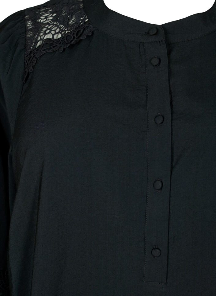 Blouse van viscose met gehaakte details, Black, Packshot image number 2