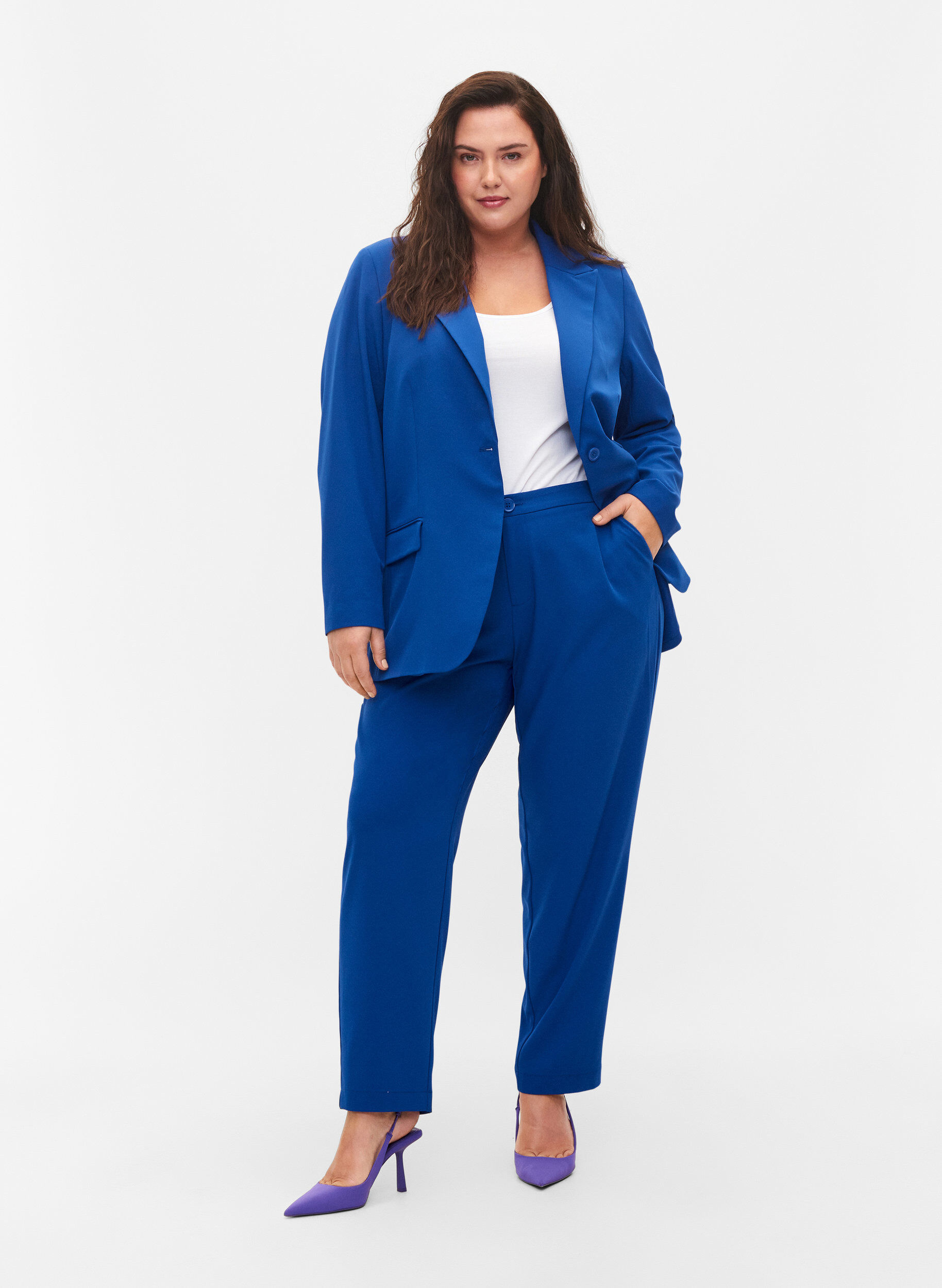 ZizziKlassieke broek met zakken, Blauw, Model image number 0