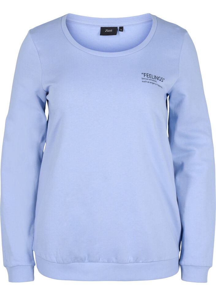 Sweat-shirt en coton avec impression de texte, Blue Heron, Packshot image number 0