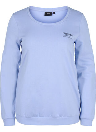 Sweat-shirt en coton avec impression de texte, Blue Heron, Packshot image number 0