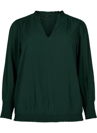 Viscose blouse met lange mouwen en smok, Scarab, Packshot image number 0
