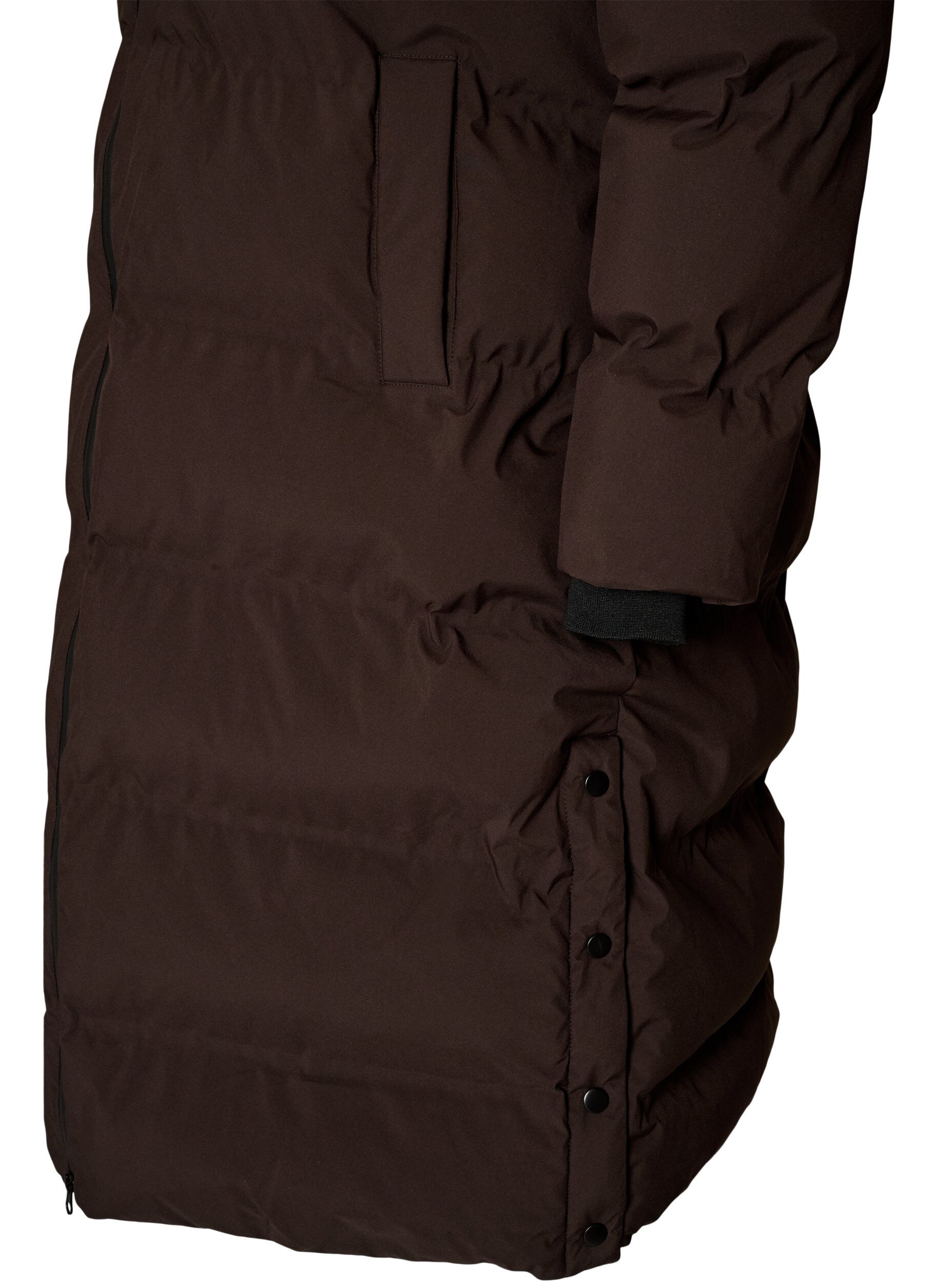 ZizziLange puffer winterjas met capuchon, Bruin, Packshot image number 3