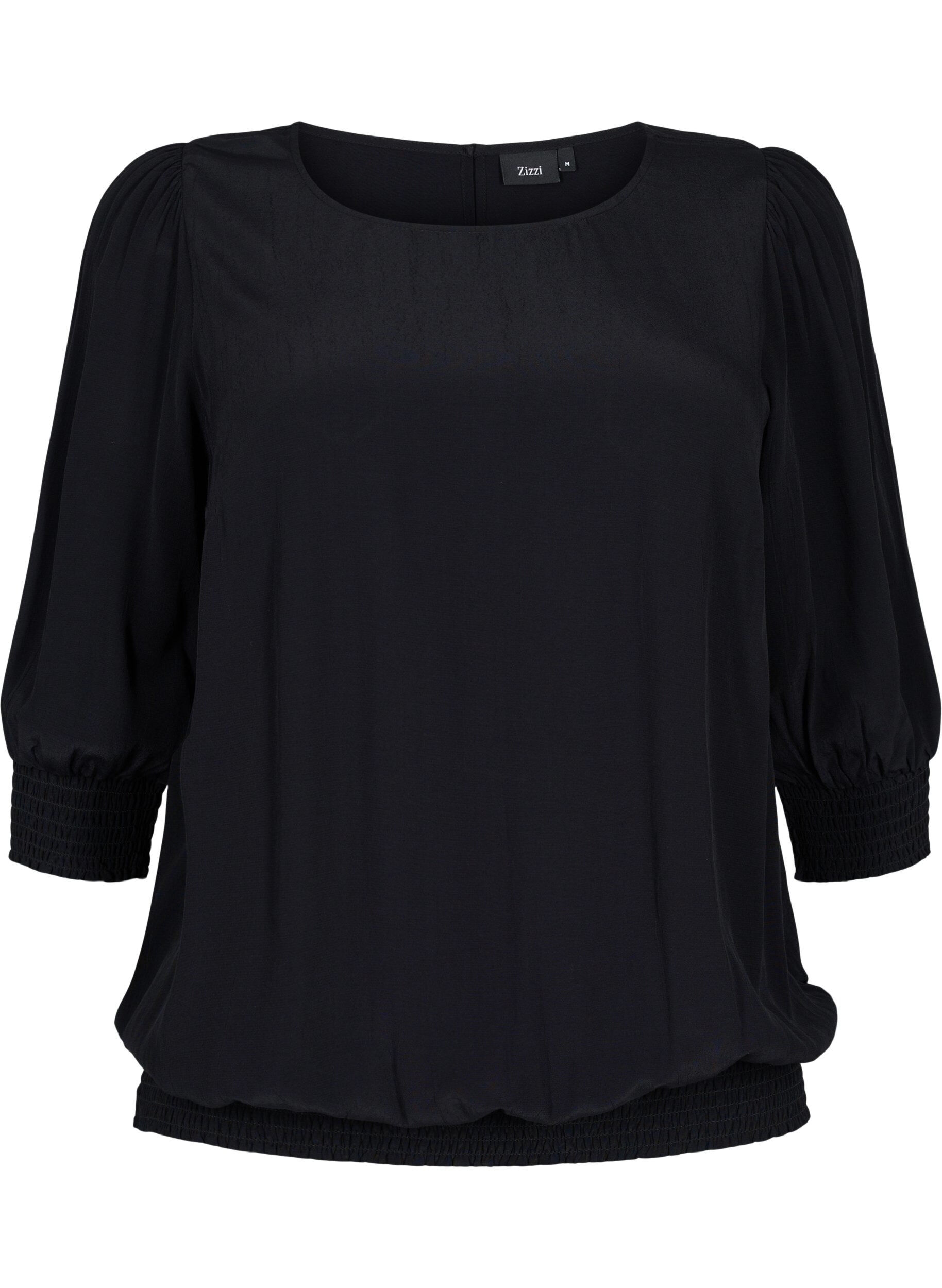 ZizziEffen viscose blouse met balloneffect, Black, Packshot image number 0