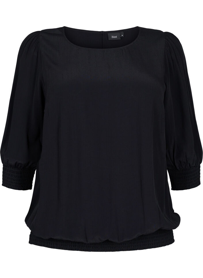 Effen viscose blouse met balloneffect, Black, Packshot image number 0