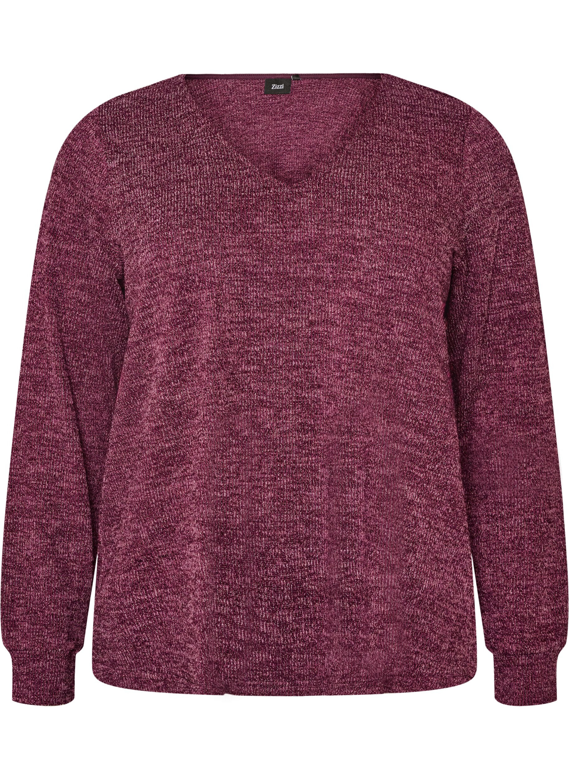 ZizziJersey blouse met V-hals en lange mouwen, Donker Bordeaux, Packshot image number 0