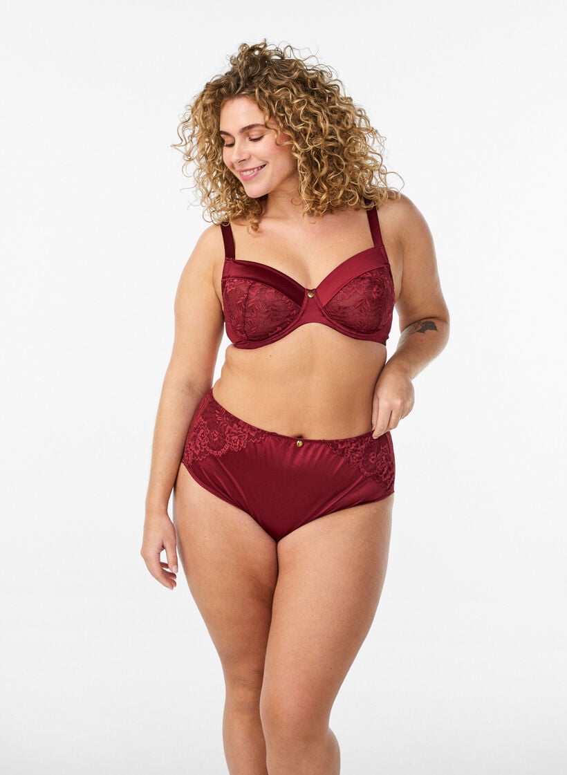 Culotte avec de la dentelle et un n&oelig;ud &agrave; l'arri&egrave;re, Bordeaux fonc&eacute;, Model image number 1