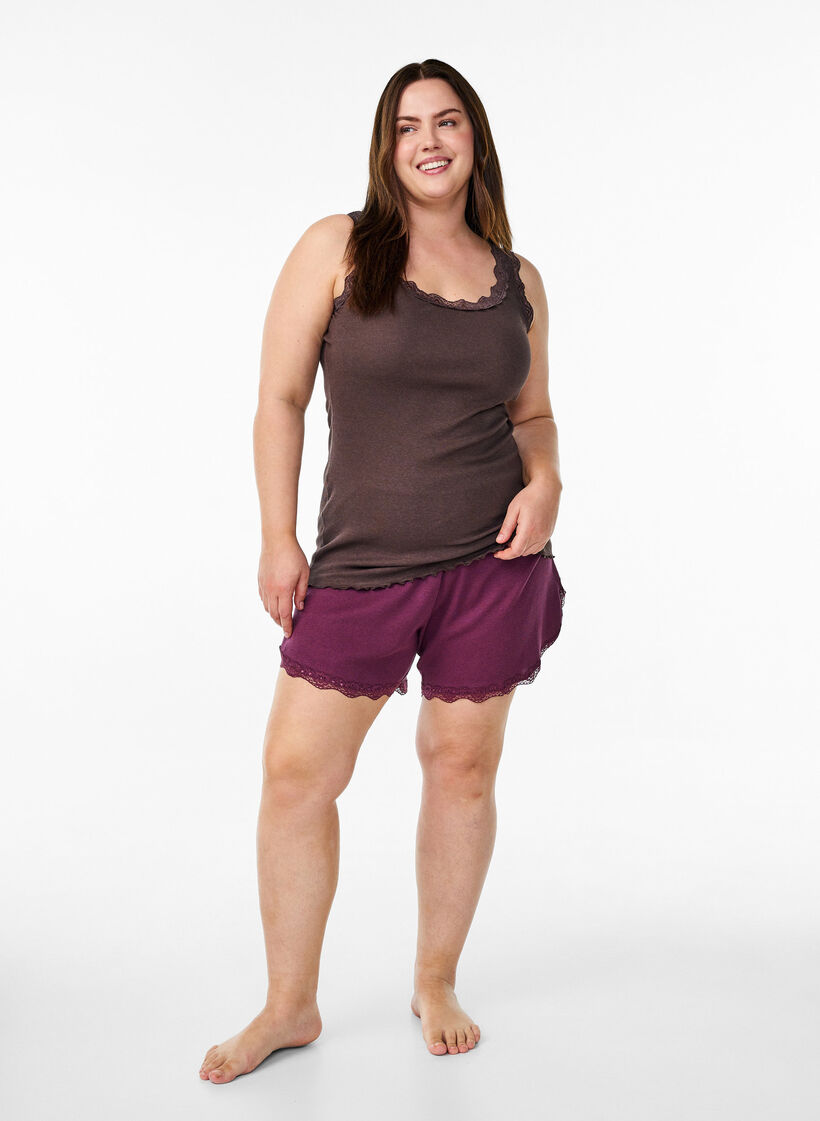 Top met kanten afwerking, Bruin, Model image number 1