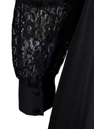 Lang overhemd met kanten details, Black, Packshot image number 3