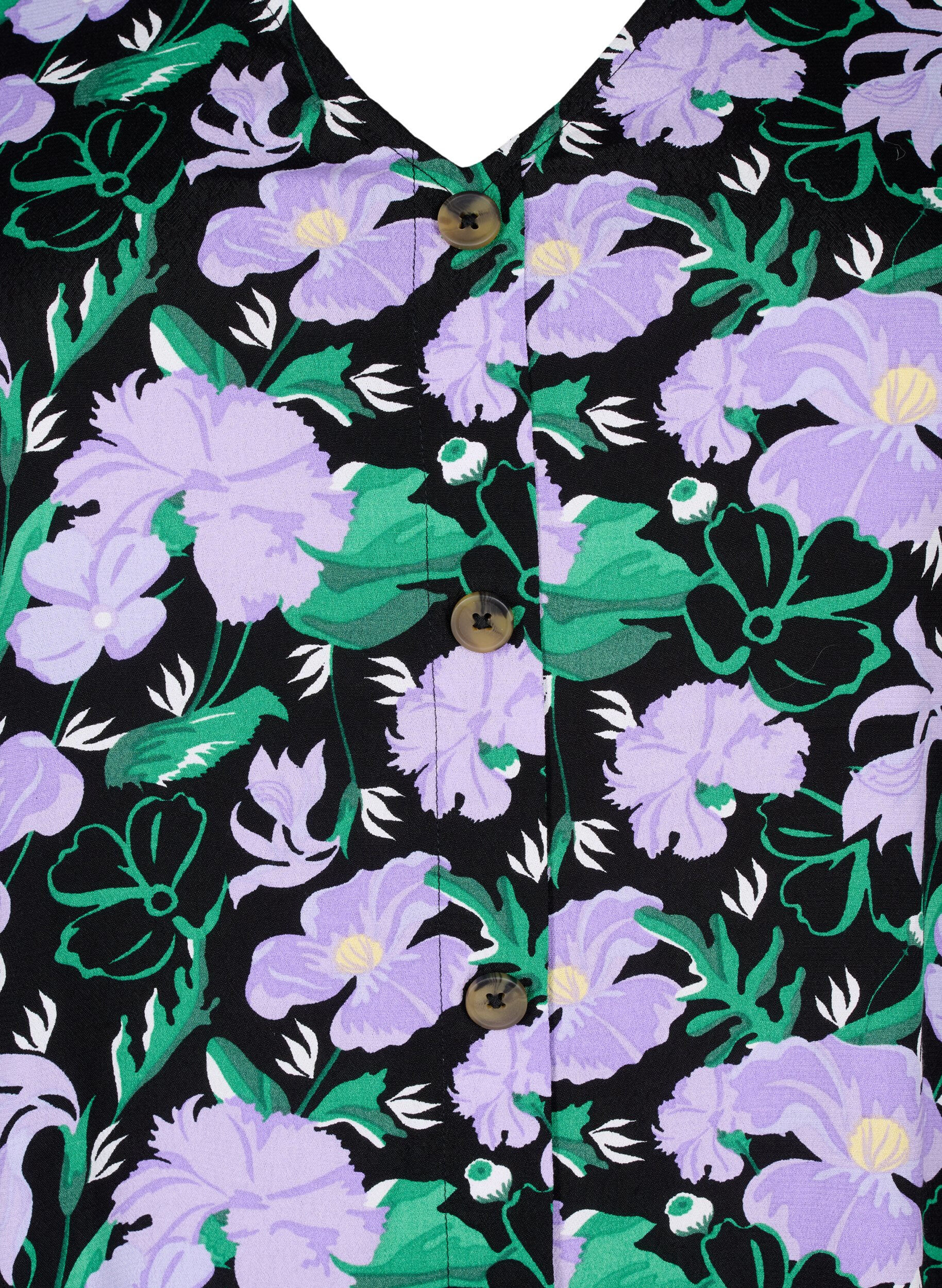 ZizziViscose blouse met knopen, Black Small Flower, Packshot image number 2