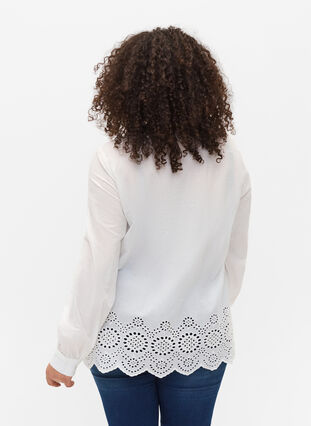 Katoenen top met lange mouwen en anglaise borduursels, Bright White, Model image number 1