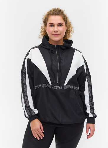 Veste de sport avec capuche et détails imprimés, Black, Model image number 0