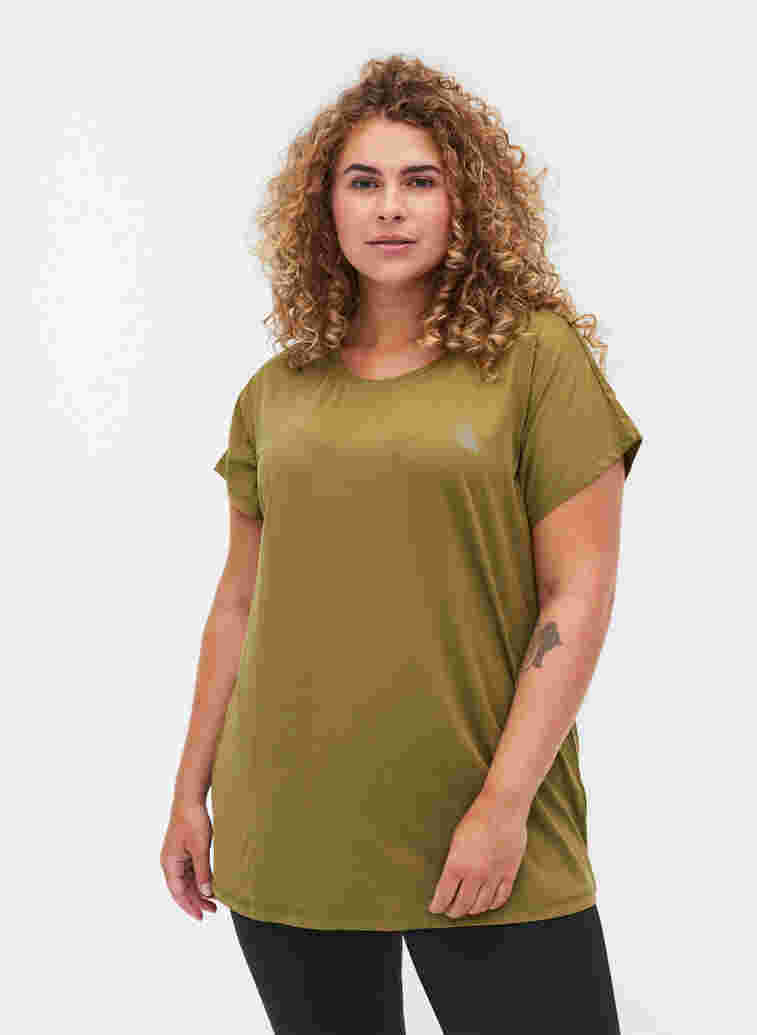 Effen sportshirt, Olive Drab, Model image number 0