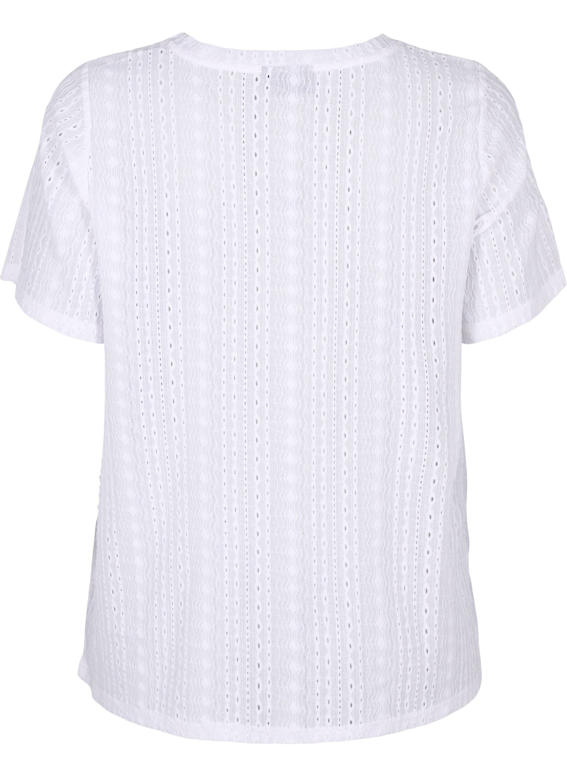 ZizziBlouse met korte mouwen en getextureerd patroon, Bright White, Packshot image number 1