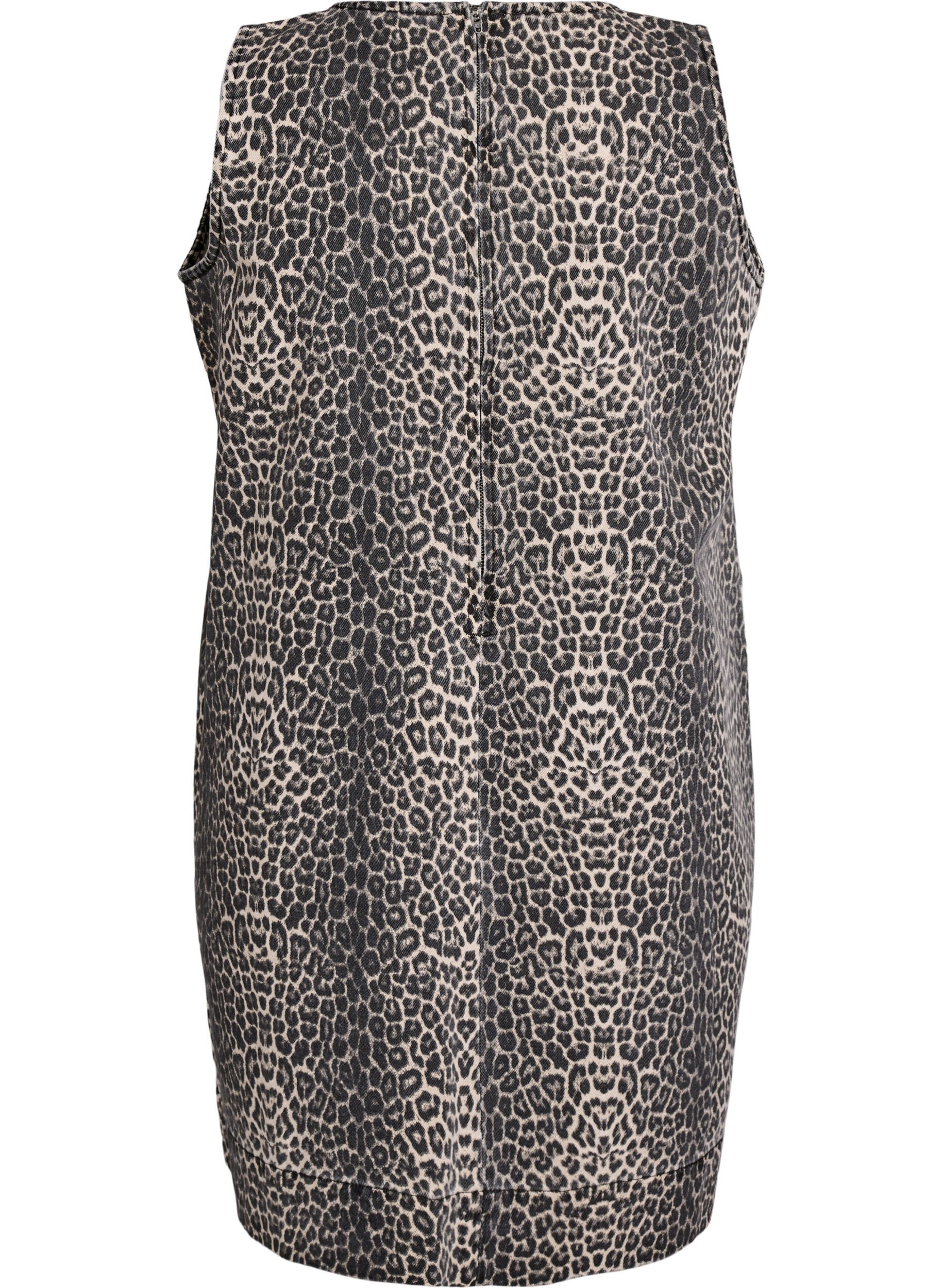 Zizzi Robe courte en jean sans manches avec imprim&eacute; l&eacute;opard, Marron, Packshot image number 1