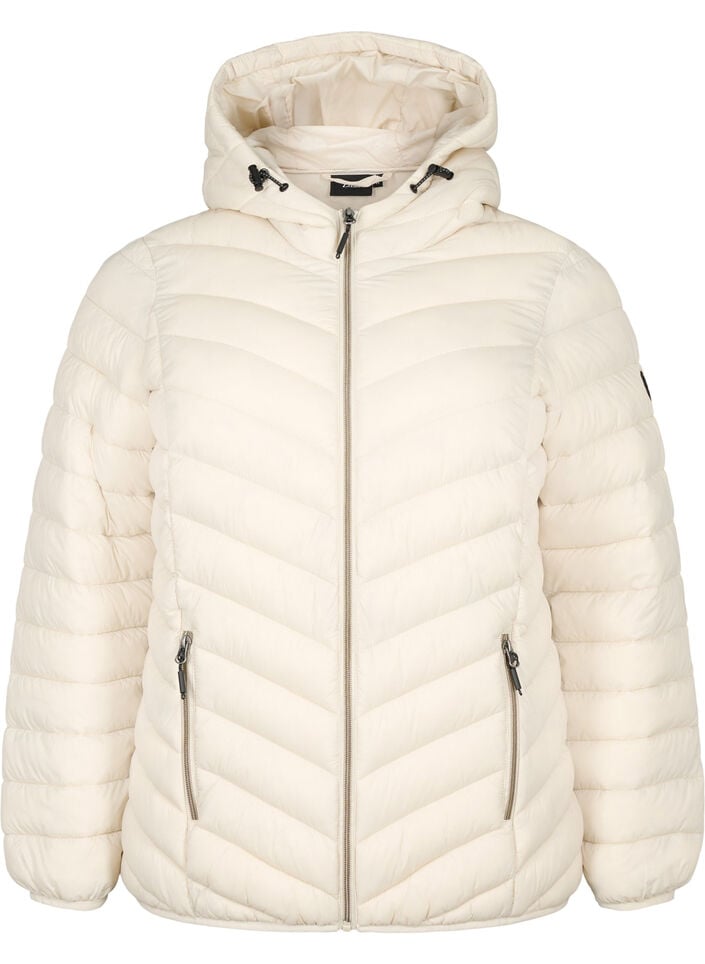 Gewatteerd lichtgewicht jack met capuchon, Beige, Packshot image number 0