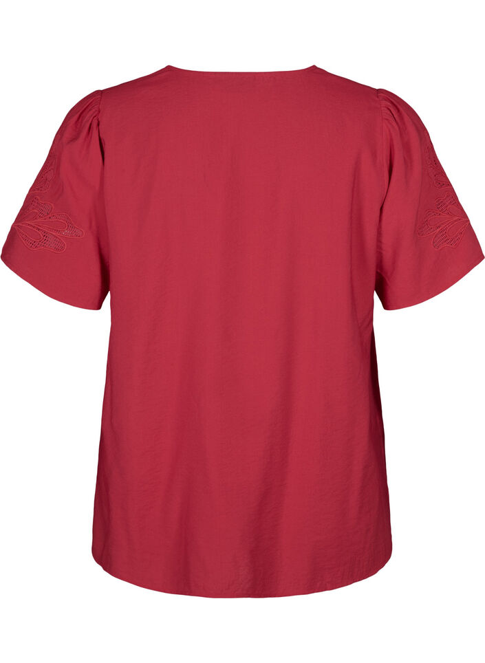 Viscose blouse met korte mouwen en borduursel, Rood, Packshot image number 1