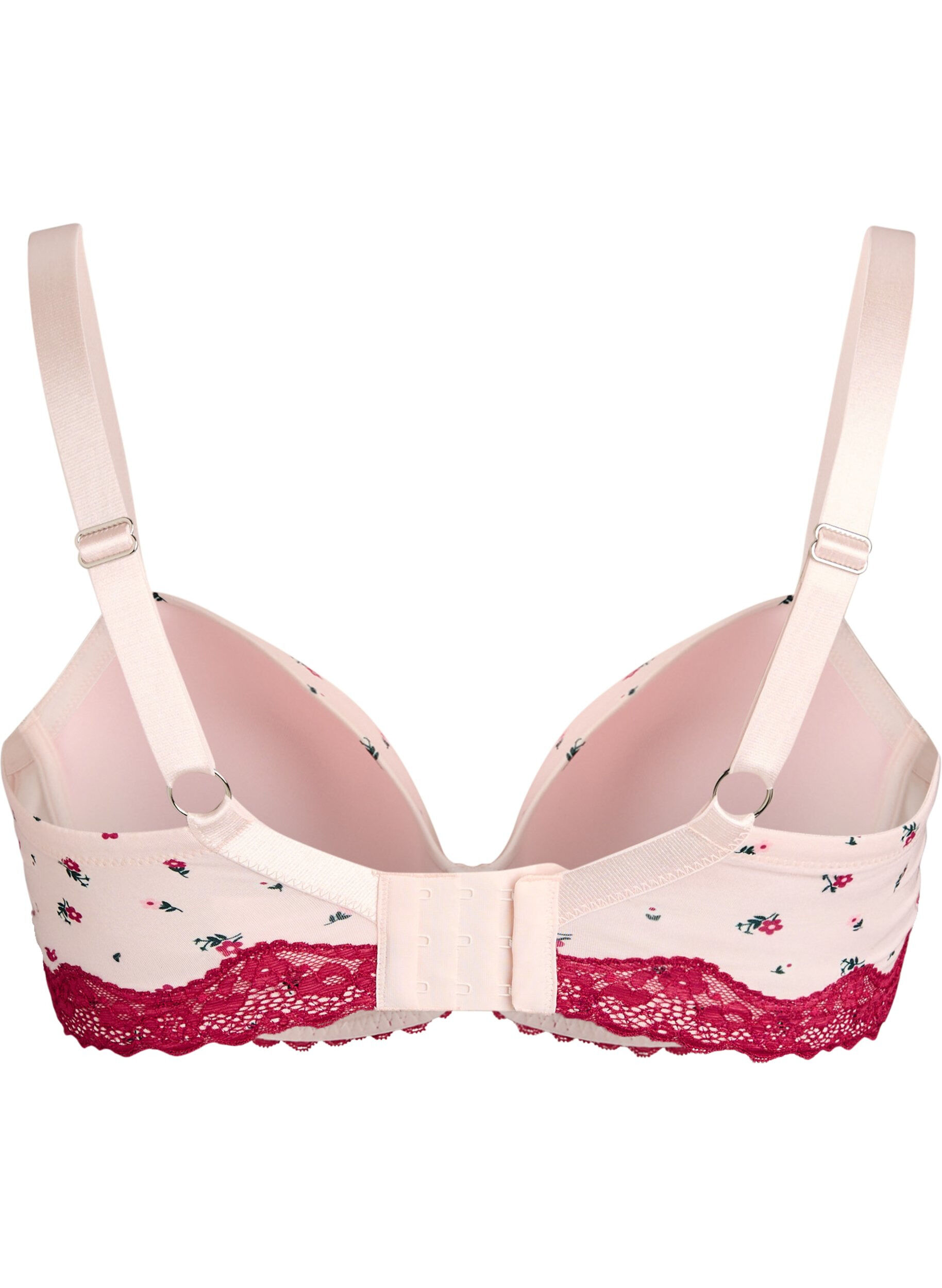 ZizziVoorgevormde bh met bloemenprint en kanten details, Roze, Packshot image number 1