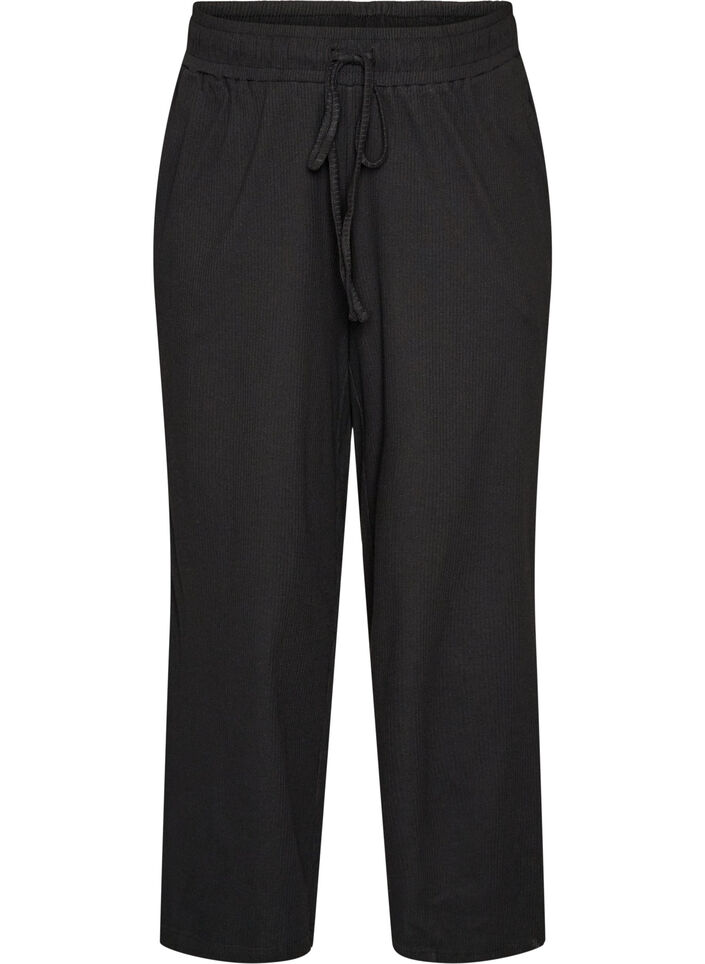 Geribde pyjamabroek met rechte pijpen, Zwart, Packshot image number 0