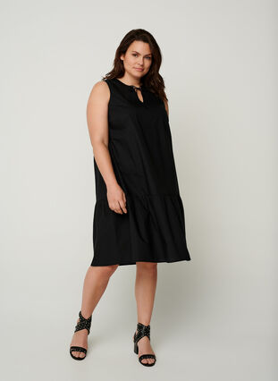 Korte katoenen jurk in een a-lijn, Black, Model image number 2