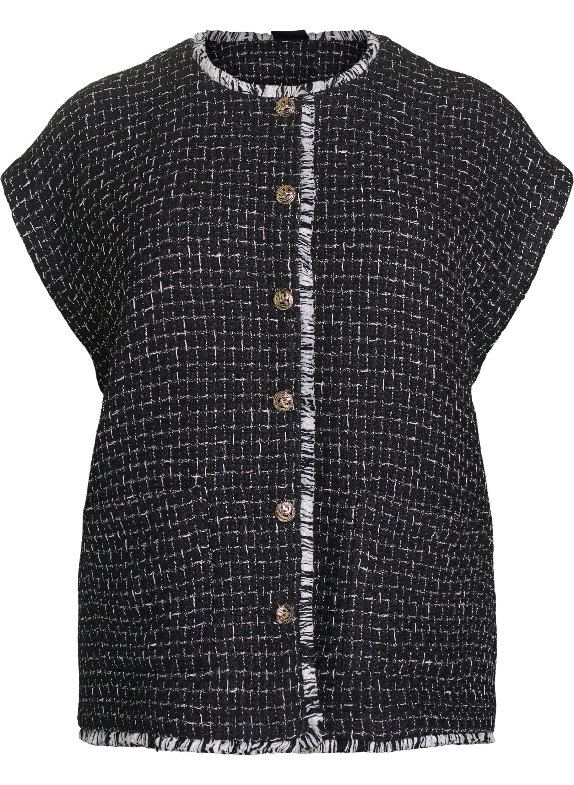 ZizziGeruite gilet met decoratieve knopen, Zwart, Packshot image number 0