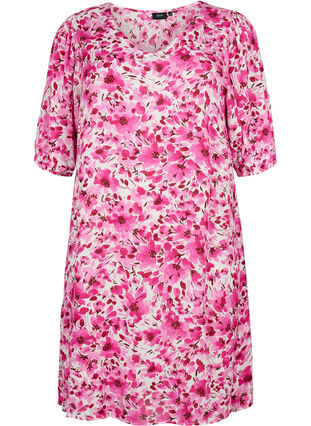 Robe en viscose à fleurs avec forme en A, Pink Flower Rain, Packshot image number 0