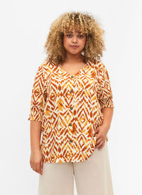 Viscose blouse met knopen, Amber Green Tribe, Model