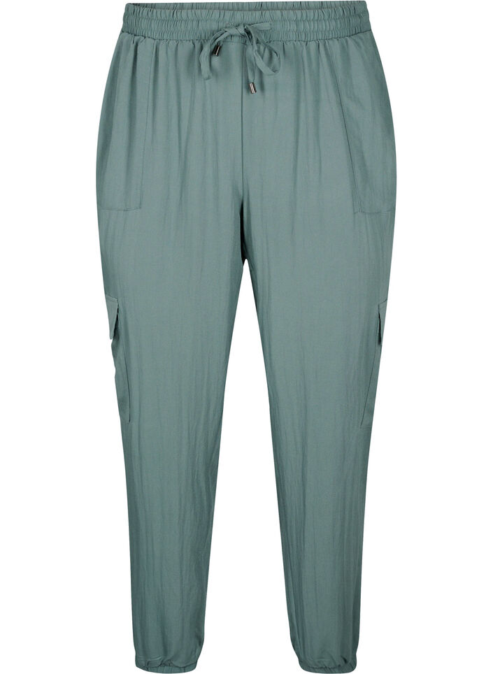 Pantalon ample en viscose avec grandes poches, Balsam Green, Packshot image number 0