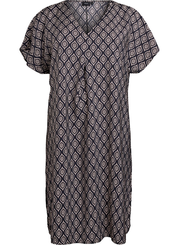 Robe &agrave; col en V en viscose, Bleu, Packshot image number 0