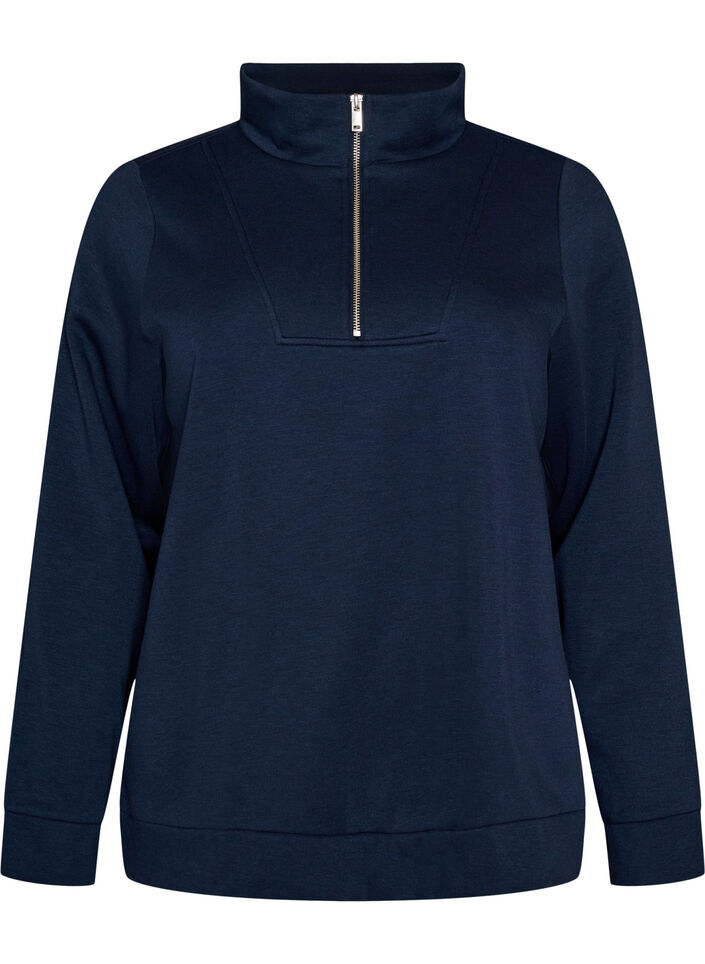 Sweat-shirt avec col montant et fermeture zipp&eacute;e, Bleu, Packshot image number 0
