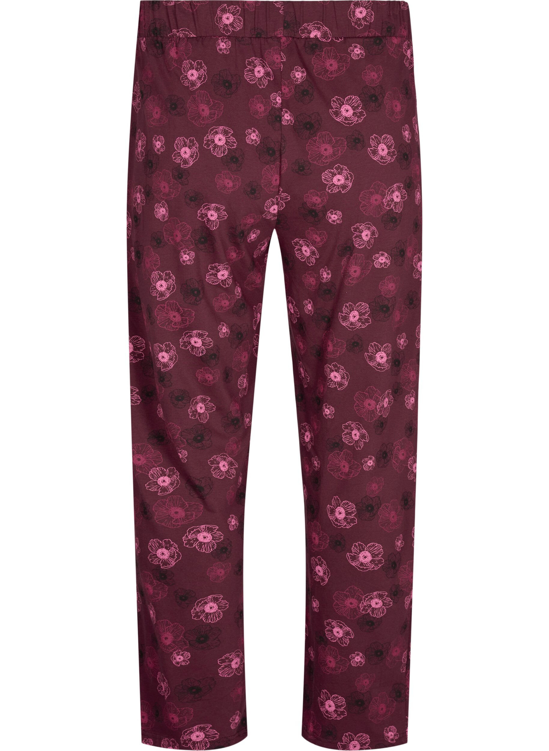 ZizziKleren pyjama broek met print, Donker Bordeaux, Packshot image number 1