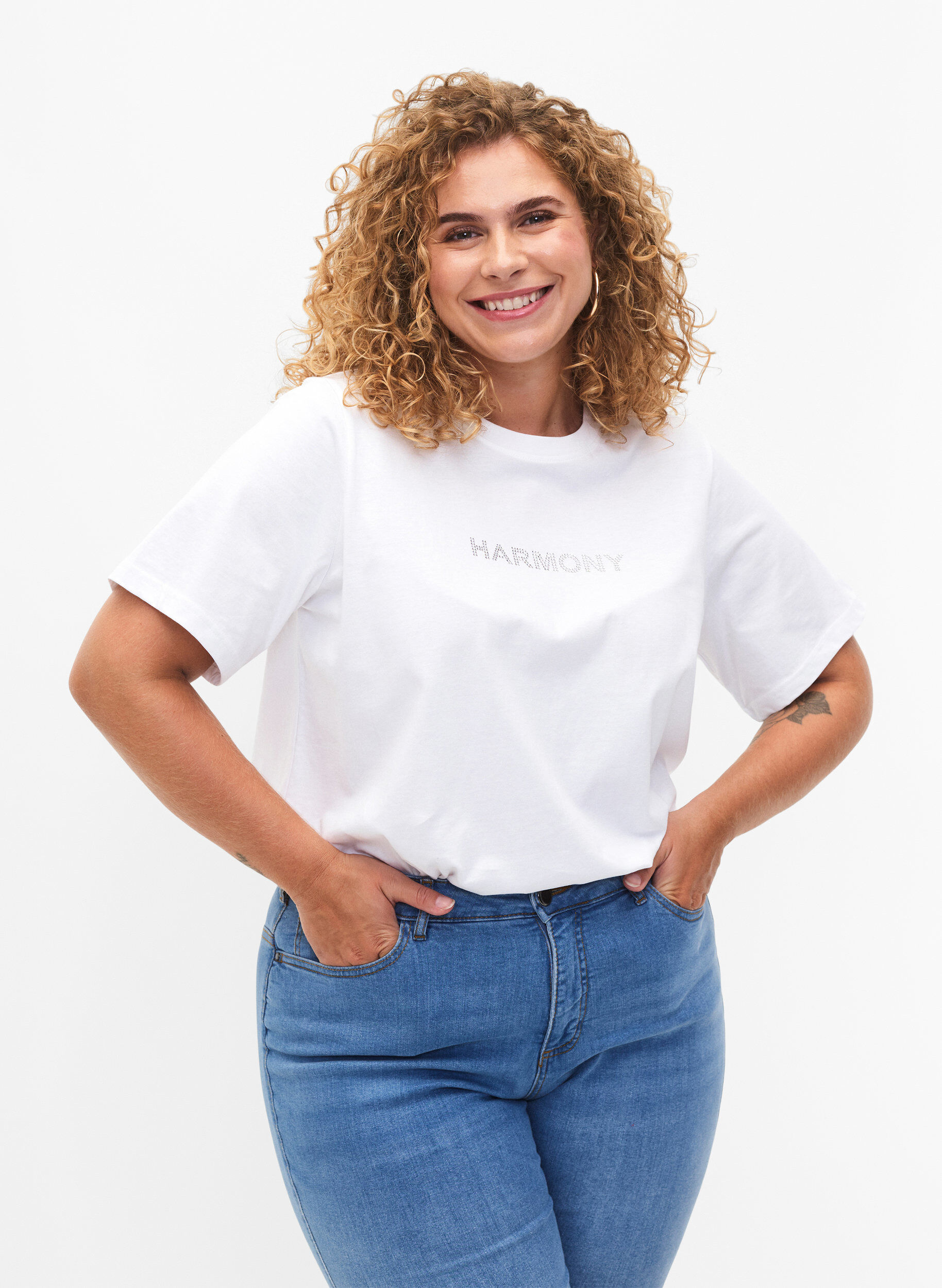 ZizziT-shirt van biologisch katoen met tekst, White HARMONY, Model image number 0