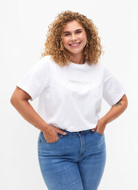 T-shirt van biologisch katoen met tekst, White HARMONY, Model