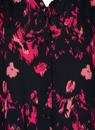 Viscose midi-jurk met lange mouwen, Black Pink AOP, Packshot image number 2