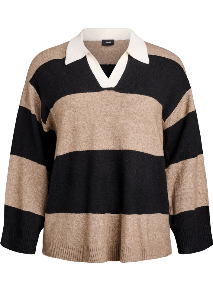 Chemisier en maille avec col et décolleté en V, Noir, Packshot image number 0