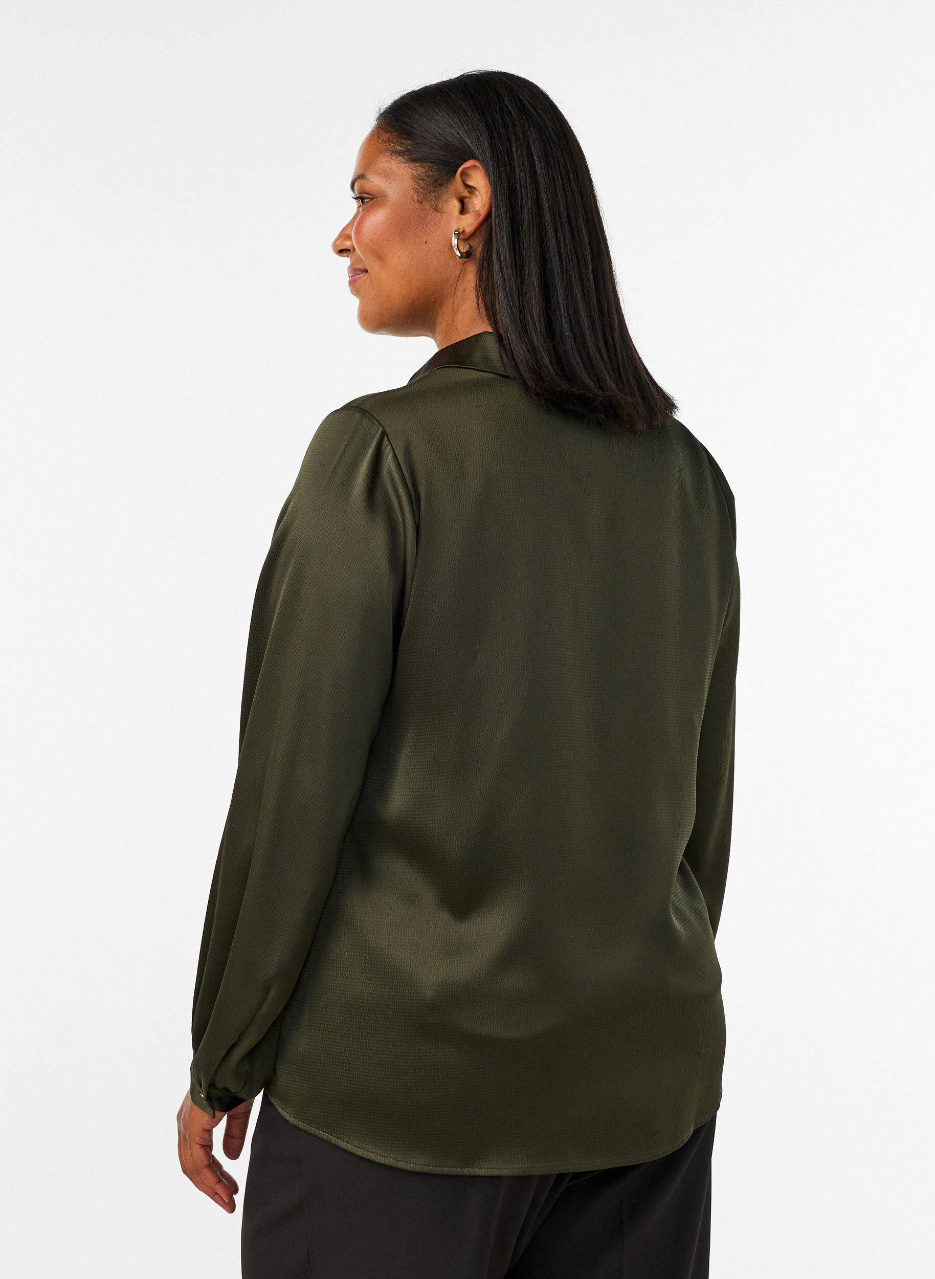 ZizziBlouse met overhemdkraag en V-hals, Groen, Model image number 2