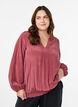 Blouse met V-hals en gekreukte textuur, Roze, Model image number 0