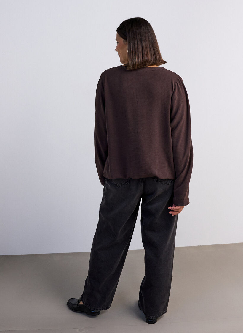 Blouse &agrave; la silhouette ballon avec col en V, Marron, Model image number 2