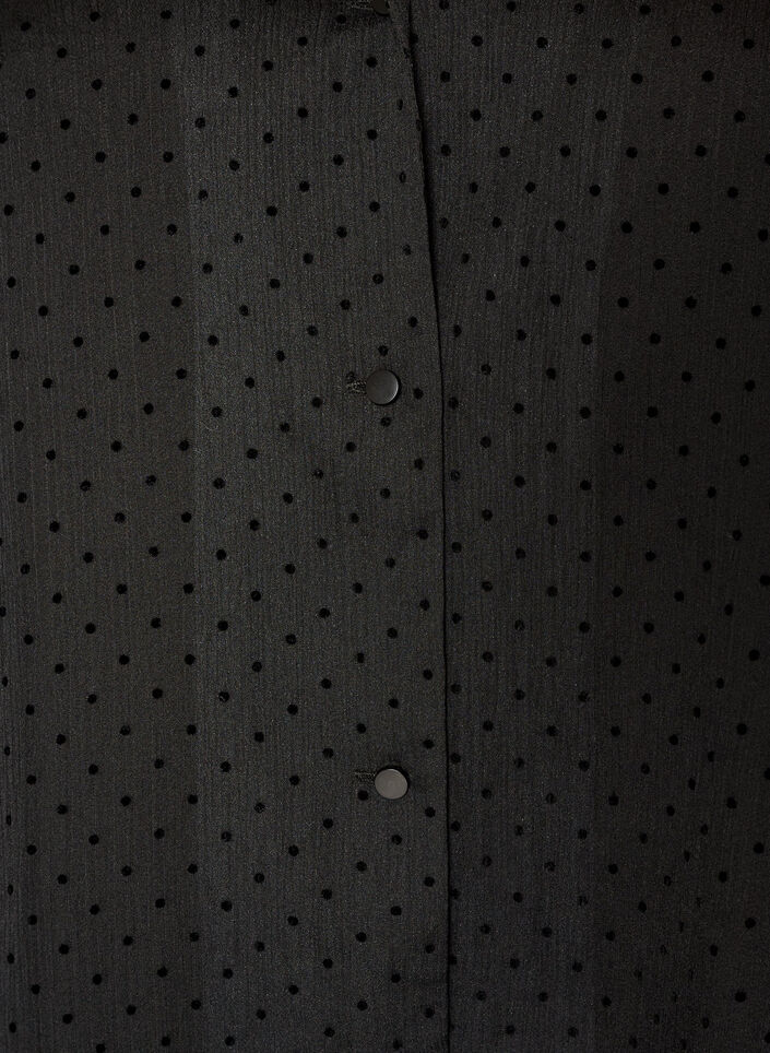Polkadot blouse met revers, Zwart, Packshot