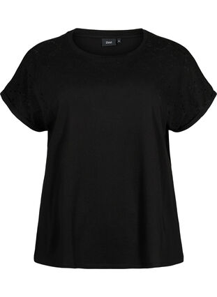 Los t-shirt met borduursel anglaise, Black, Packshot image number 0