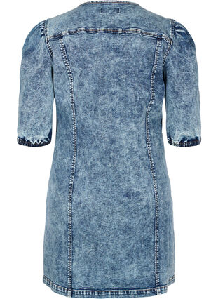 Denim jurk met pofmouwen, Medium Blue Denim, Packshot image number 1