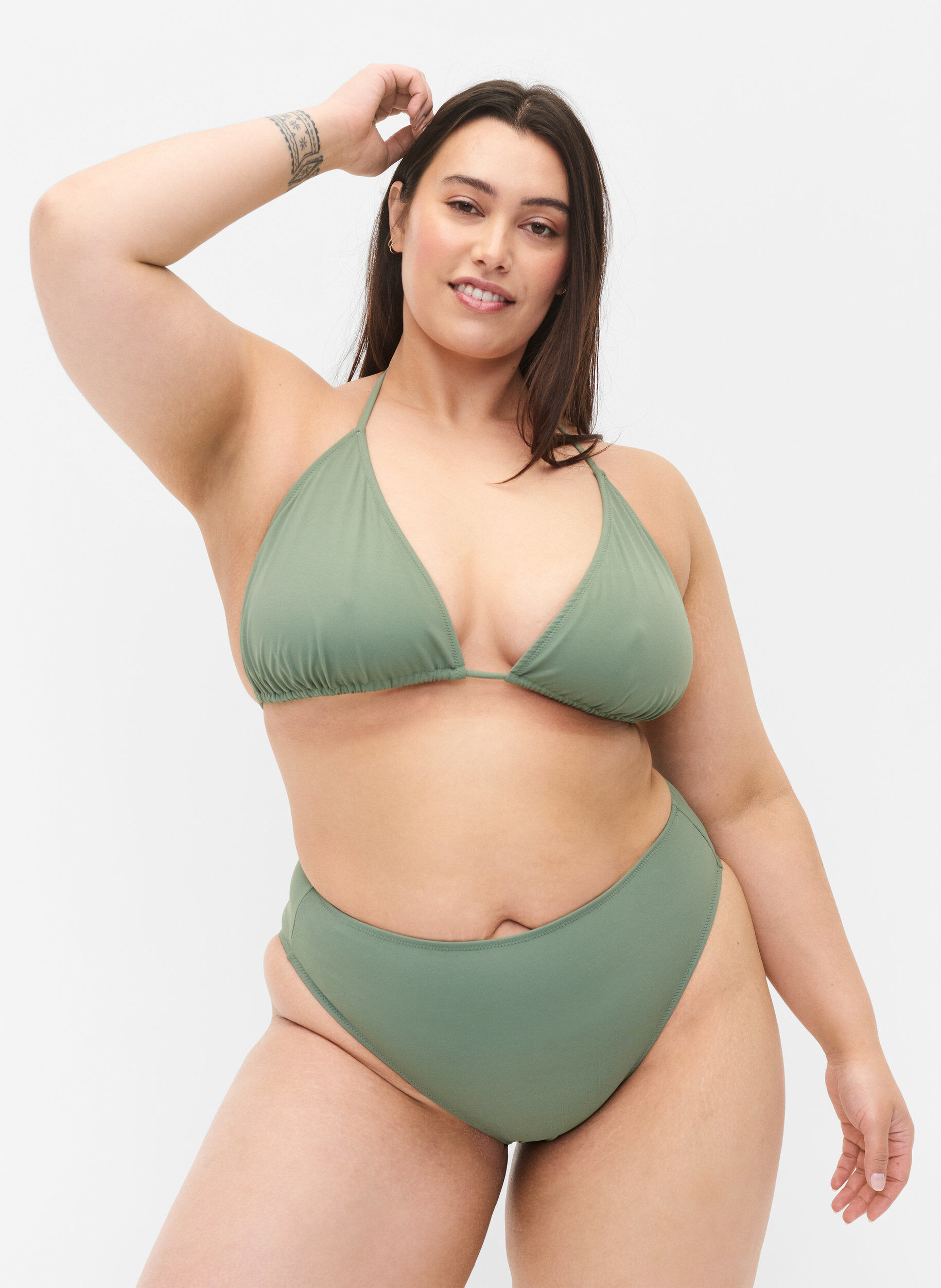 Zizzi Culotte de bikini Tai &agrave; taille r&eacute;guli&egrave;re, Vert clair, Model image number 0