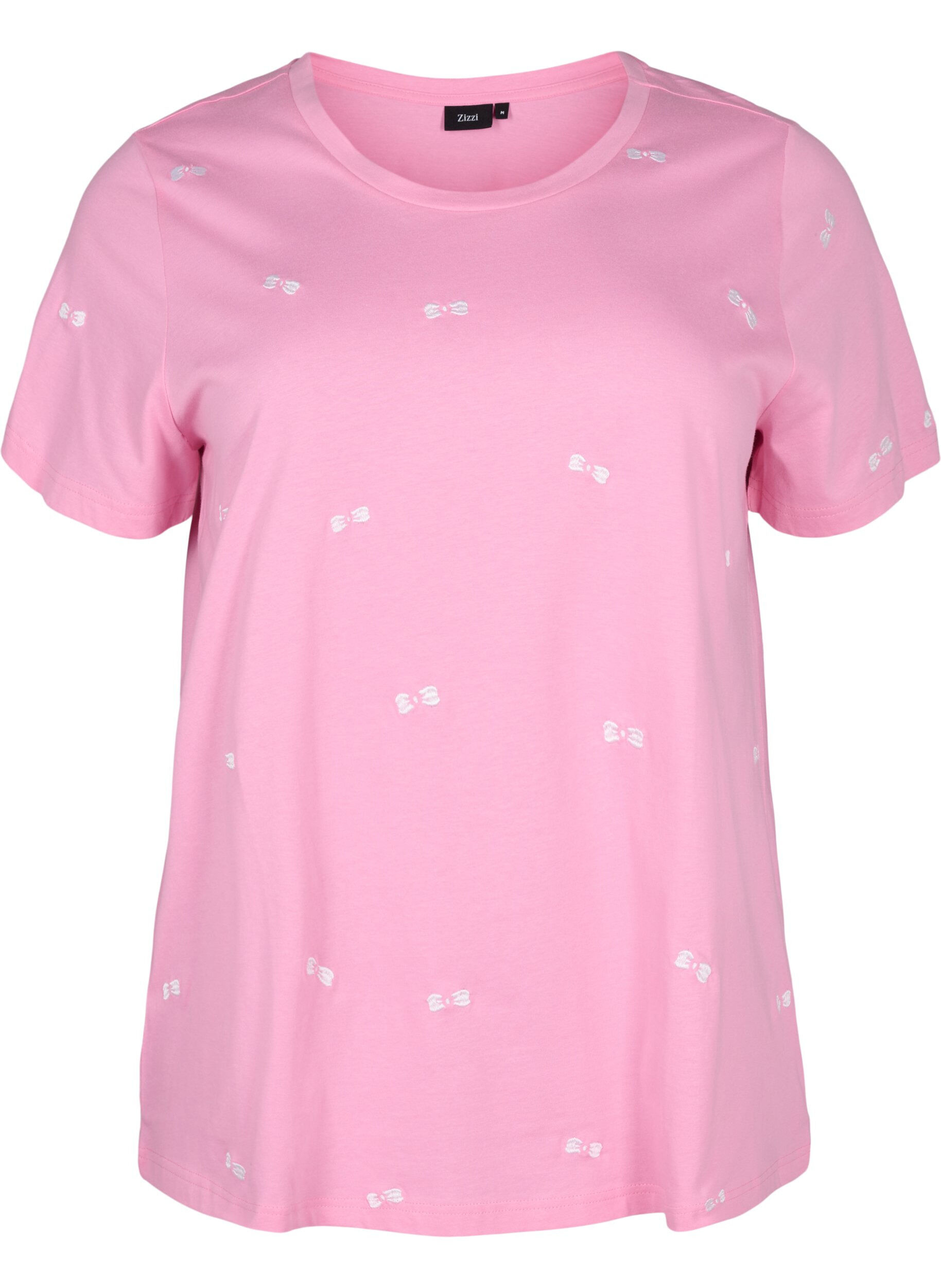 Zizzi T-shirt en coton biologique avec des n&oelig;uds, Roseb. W. Bow Emb., Packshot image number 0