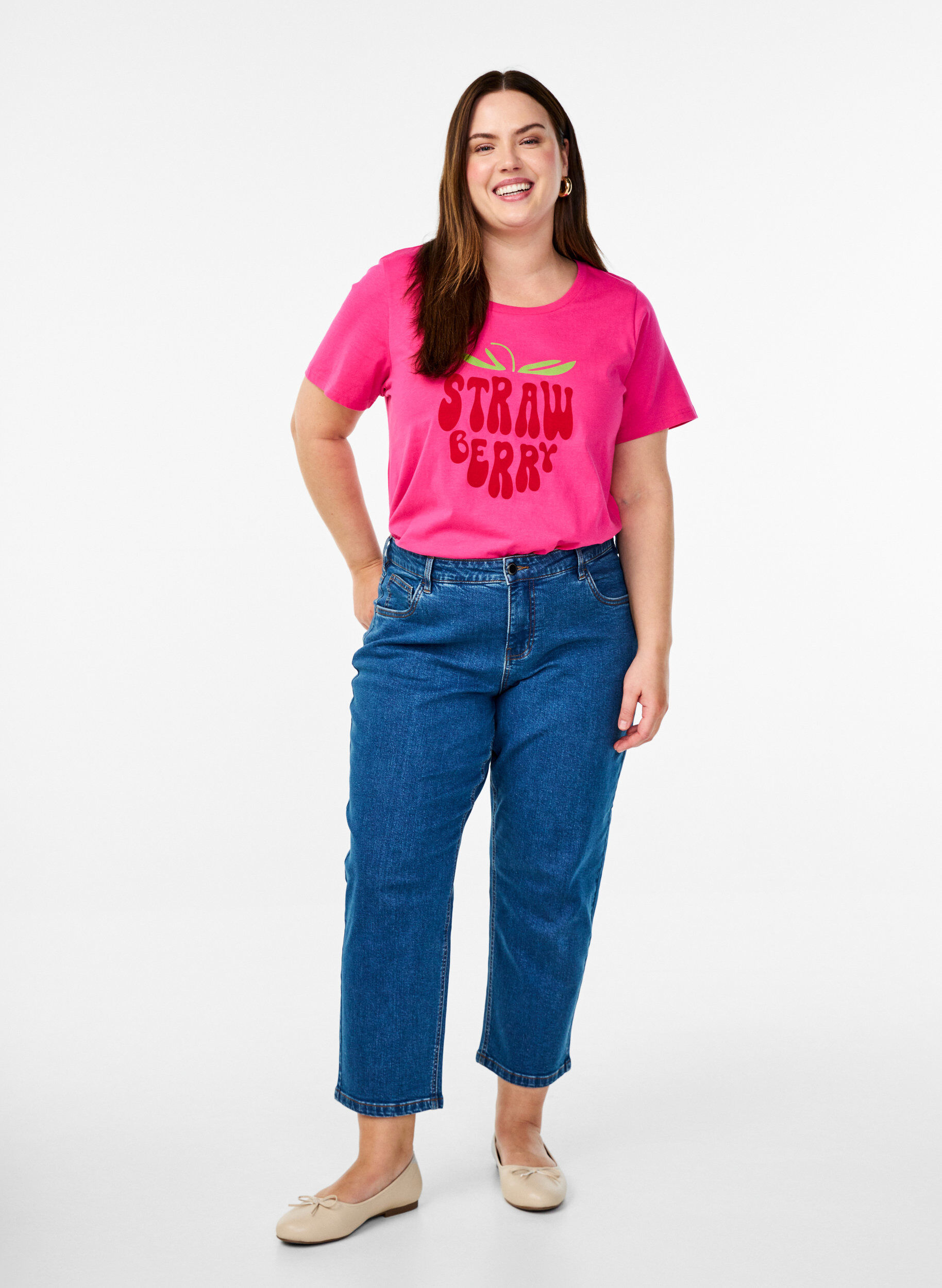 Zizzi T-shirt en coton avec motif, Raspb. w. Strawberry, Model image number 2